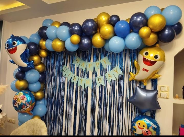 Baby Shark balloon decor, a complete decoration set for birthdays made from imported materials, consisting of 113 pieces.